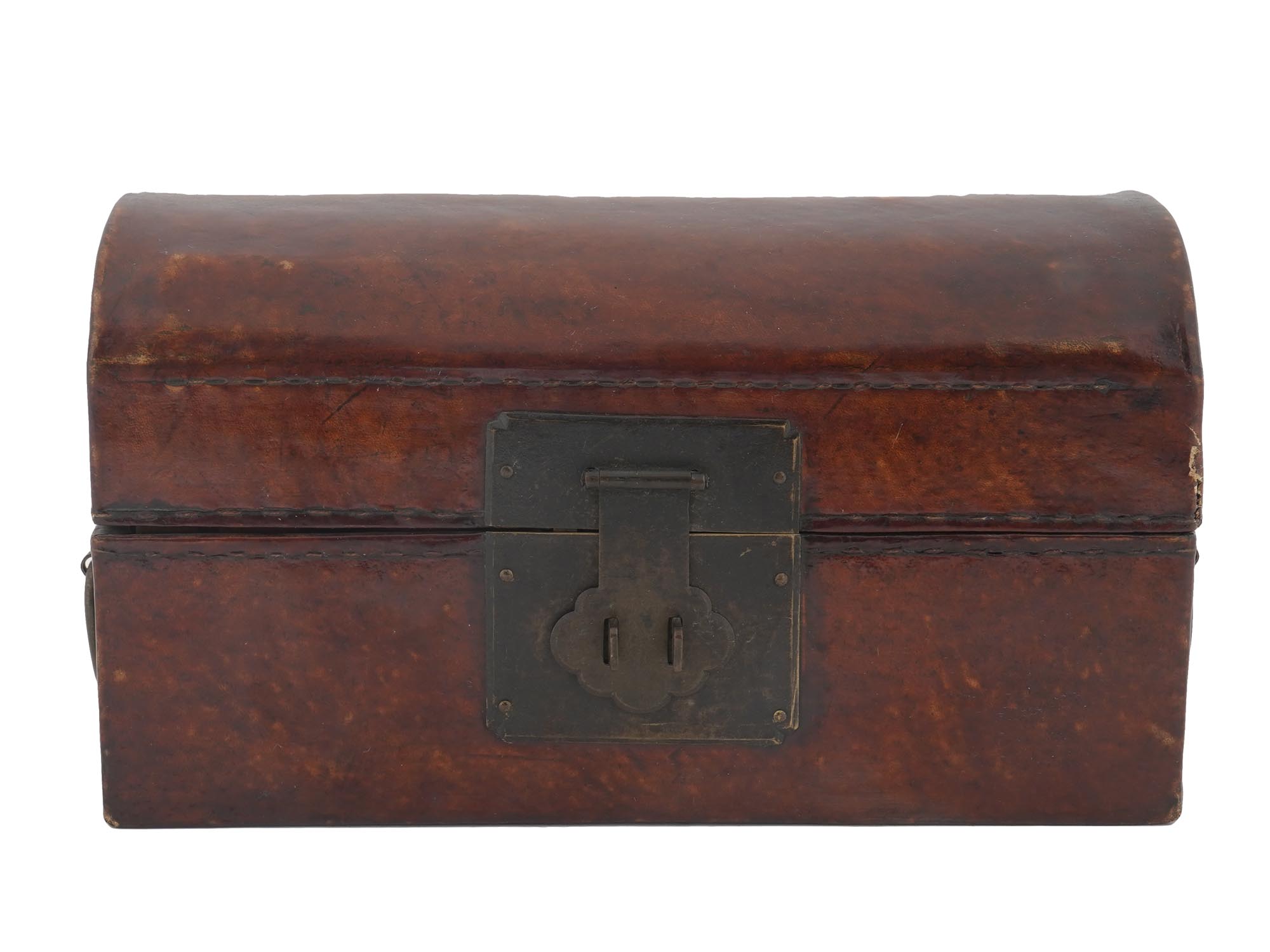ANTIQUE CHINESE HAND MADE LEATHER TEA CADDY PIC-1